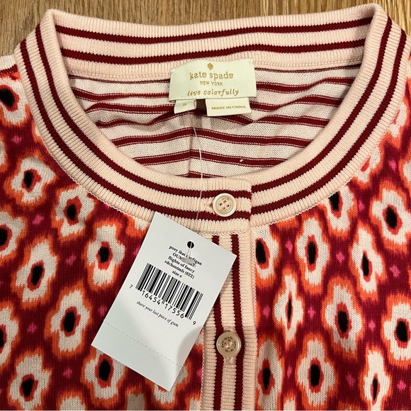NWT KATE SPADE Posy Ikat Cardigan Red Chestnut Cardigan (Small) - Picture 8 of 9